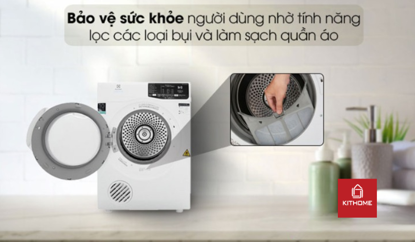 Máy Sấy Quần Áo Electrolux 8.5Kg EDV854J3WB Bảo vệ sức khỏe với túi lọc bụi giúp an toàn cho người sử dụng