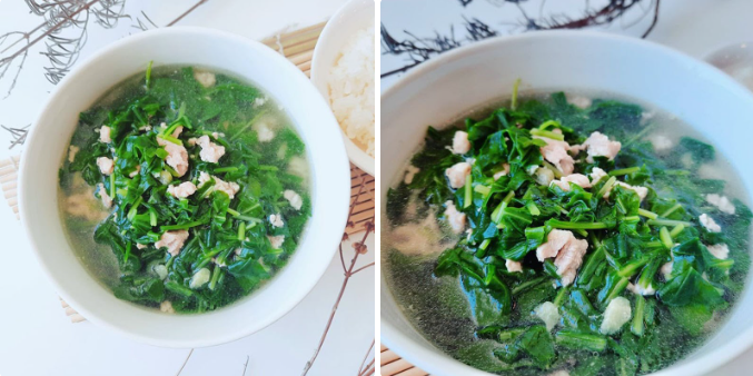 Thành phẩm - Cách nấu canh cải bó xôi nấu thịt gà băm ngọt mát, đầy dinh dưỡng Thành phẩm - Cách nấu canh cải bó xôi nấu thịt gà băm ngọt mát, đầy dinh dưỡng
