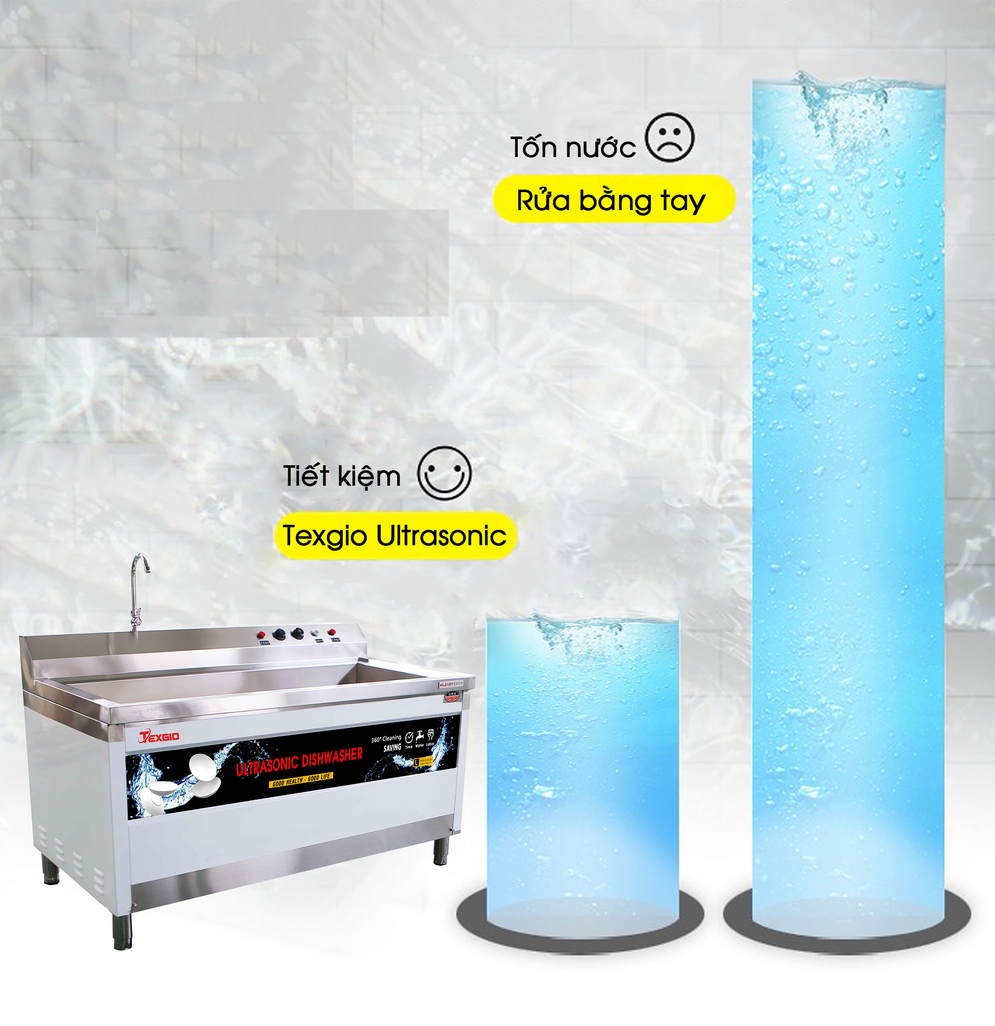 Số lượng nước rửa chỉ bằng 1/3 so với cách rửa truyền thống Số lượng nước rửa chỉ bằng 1/3 so với cách rửa truyền thống