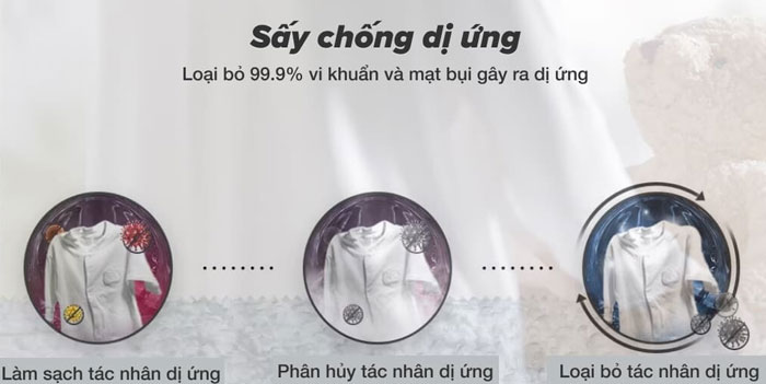máy sấy bơm nhiệt LG DVHP50B có chế độ sấy chống dị ứng máy sấy bơm nhiệt LG DVHP50B có chế độ sấy chống dị ứng