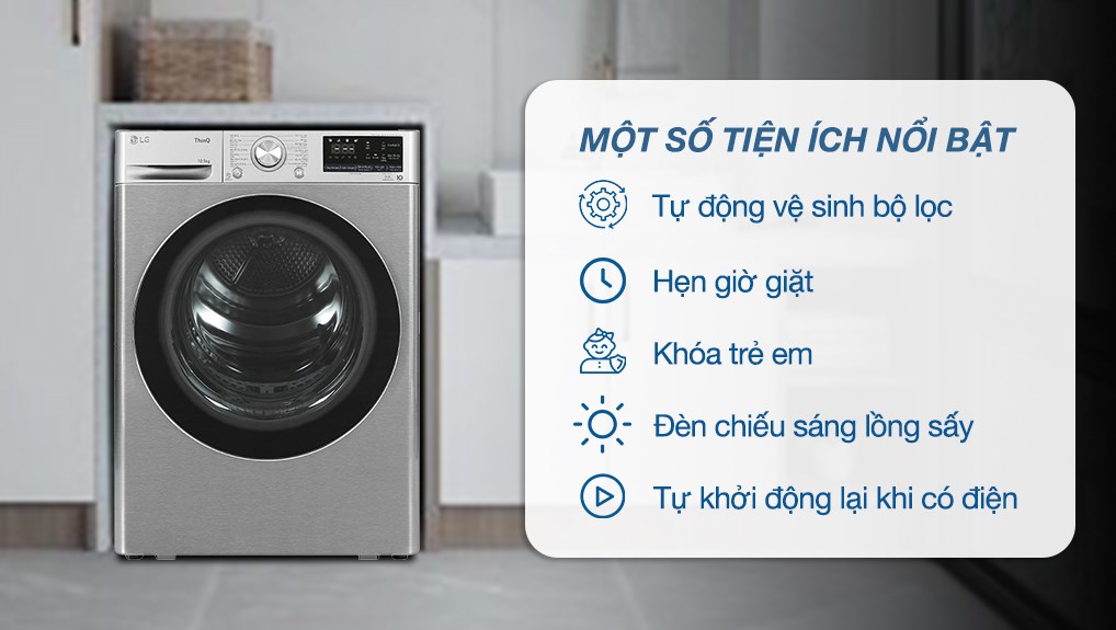 Các tiện ích trên máy sấy Ax888 bao lì xì miễn phí LG Inverter DVHP50P