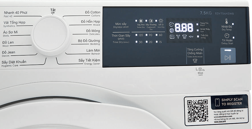 Nhà Cái AX88 ATQ 2026 Tặng 88K Electrolux EDV754H3WB có bảng điều khiển bằng núm vặn có đèn LED hiển thị