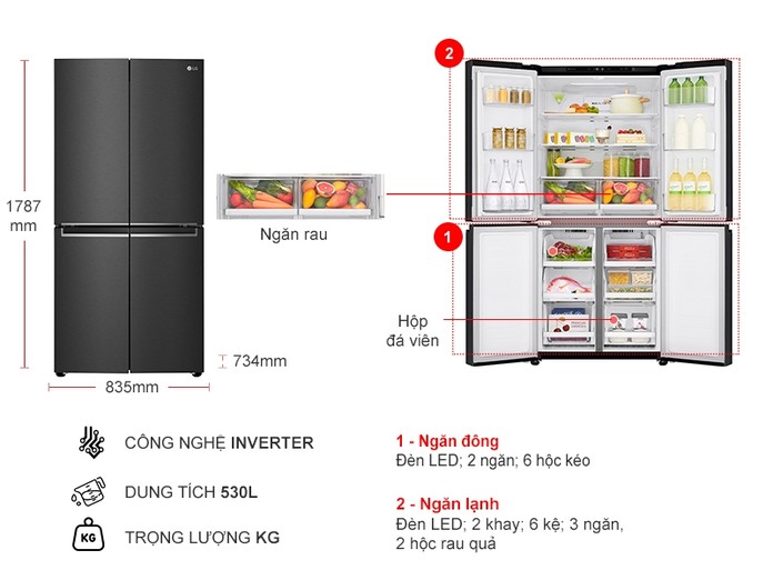 Tổng quan tủ lạnh LG Inverter 530 lít GR-B53MB màu đen Tổng quan tủ lạnh LG Inverter 530 lít GR-B53MB màu đen