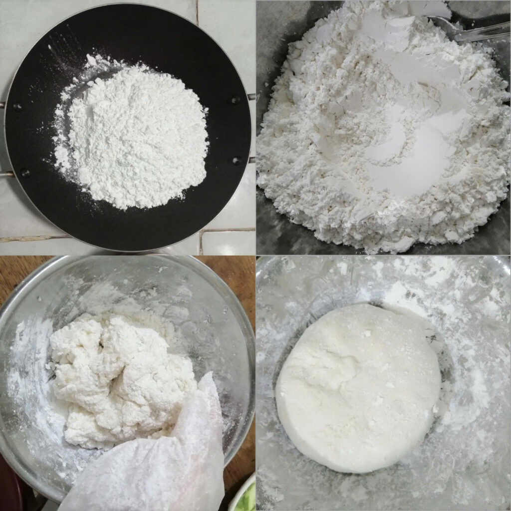 Chuẩn bị bột làm vỏ chè