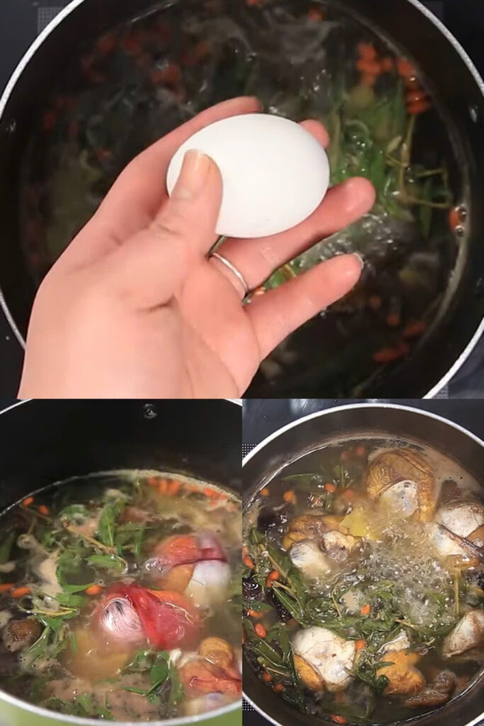 Làm trứng vịt lộn hấp rau răm