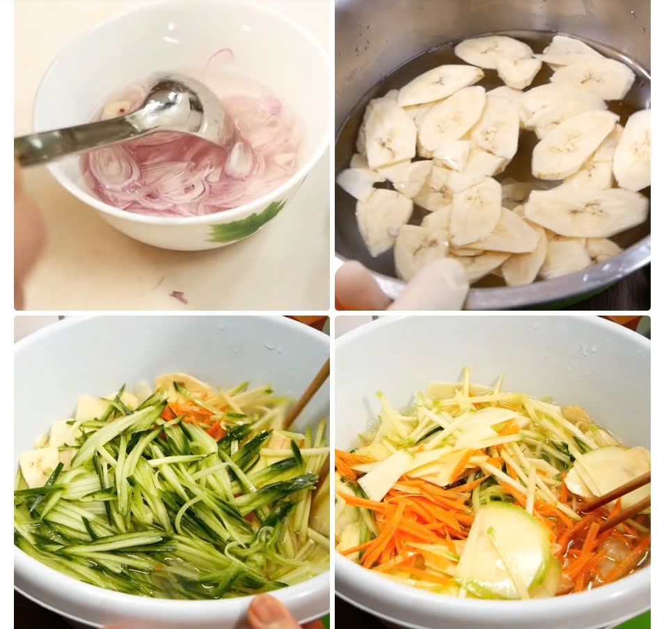 Sơ chế rau củ làm nộm gỏi sách bò 