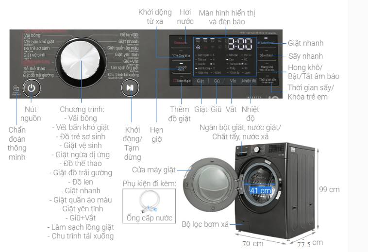 Cấu tạo của máy giặt sấy LG Inverter 21kg F2721HVRB Tải app AX88 ngay để nhận thưởng khủng sấy LG Inverter 21kg F2721HVRB sấy 12kg