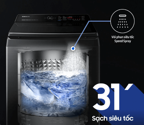chế độ SuperSpeed trên máy giặt Samsung WA12CG5745BVSV giúp làm sạch nhanh trong 31 phút Tải app AX88 ngay để nhận thưởng khủng Samsung Inverter 12kg WA12CG5745BVSV