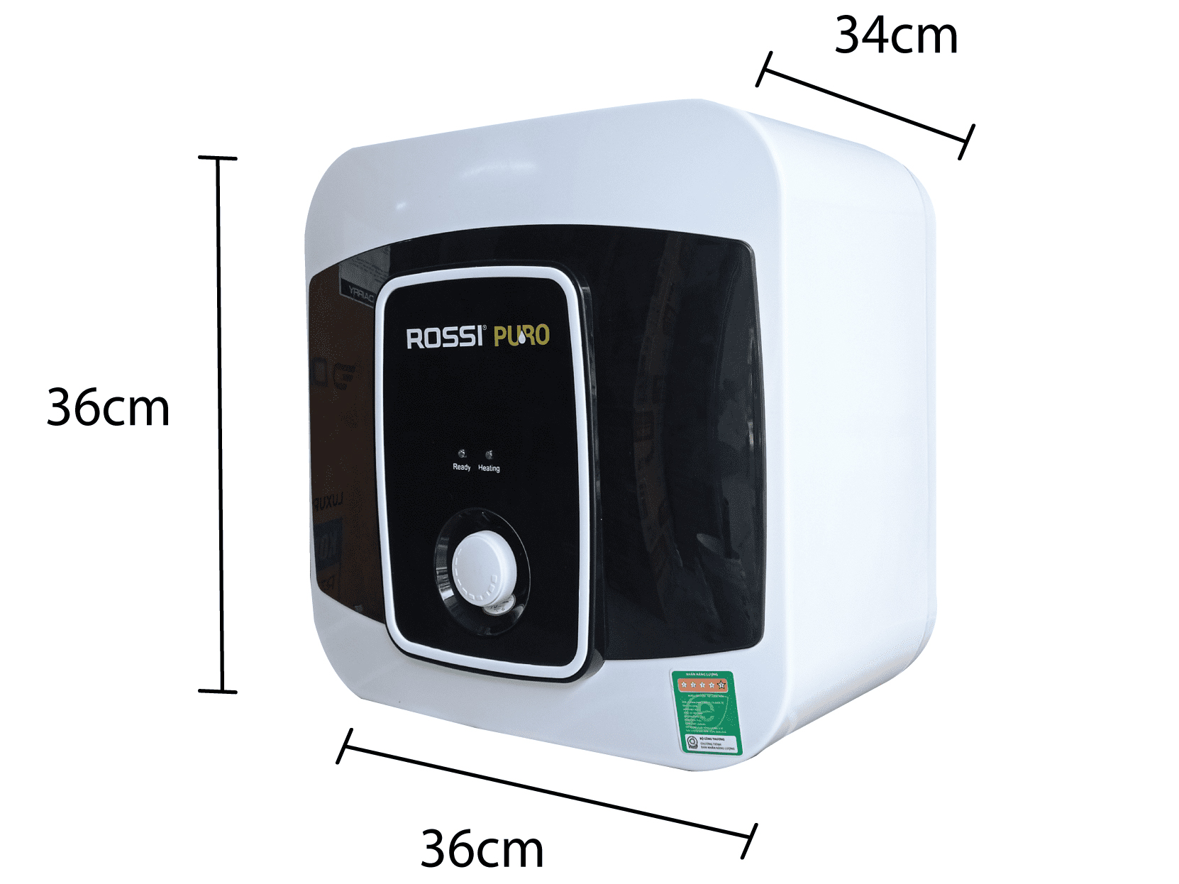 Kích thước bình nóng lạnh vuông Rossi Puro PRO20SQ Bình nóng lạnh vuông Rossi Puro Pro 20SQ 20 lít
