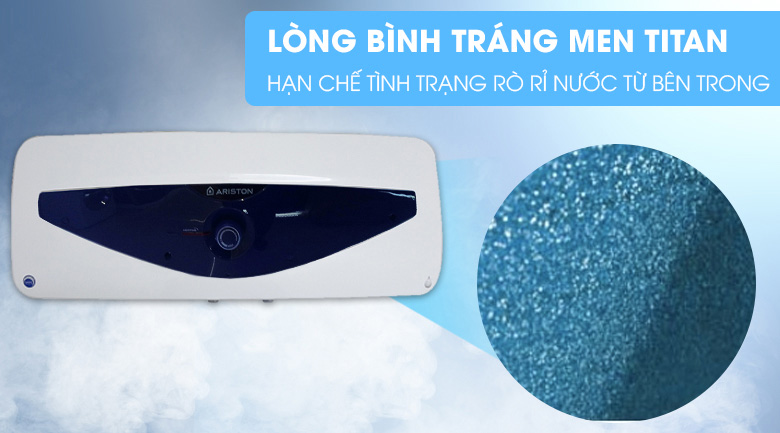Lòng bình có tráng lớp titan chống ăn mòn, rò rỉ Bình nóng lạnh Ariston Blue 20 SLIM 2.5 FE