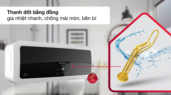 Ariston SL2 30 Lux - D Ag+ hoạt động với công suất 2.500W sử dụng thanh đốt bằng đồng Ariston SL2 30 Lux - D Ag+ hoạt động với công suất 2.500W sử dụng thanh đốt bằng đồng