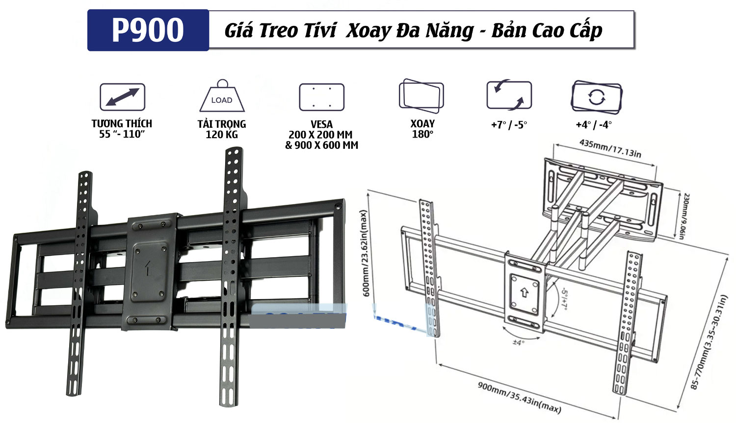 Giá treo tivi đa năng cỡ lớn ErgoTek P900 Giá treo tivi cỡ lớn ErgoTek P900 55-110 inch