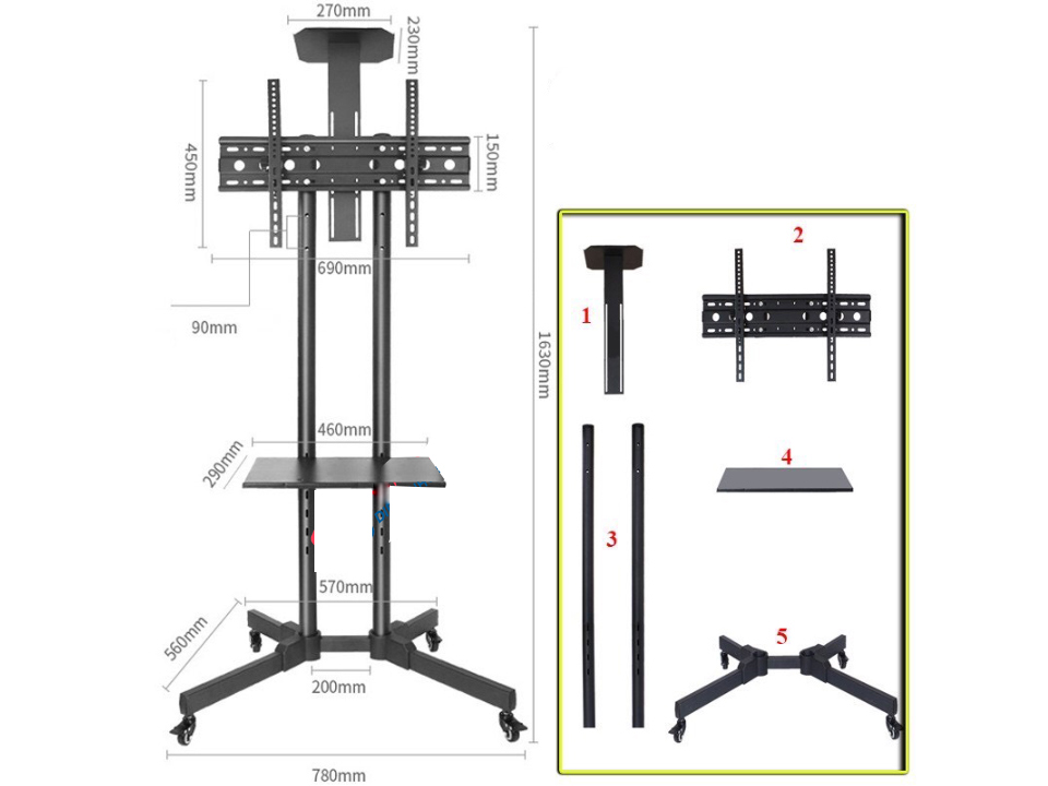 Kích thước giá treo tivi di động ErgoTek Giá treo tivi di động ErgoTek 1500 32-55 inch