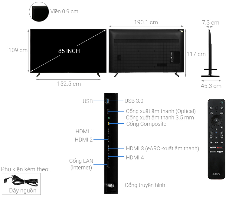 Cấu tạo tivi Sony 4K 85 inch KD-85X80L google Ax88 one link truy cập 4K 85 inch KD-85X80L