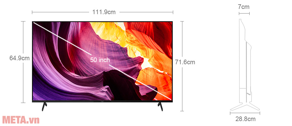 Kích thước tivi Sony KD-50X80K Ax88 one link truy cập 4K 50 inch KD-50X80K