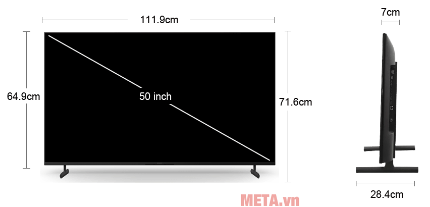 Kích thước tivi Sony KD-50X80L Kích thước tivi Sony KD-50X80L