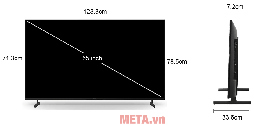 Kích thước tivi Sony KD-55X80L Kích thước tivi Sony KD-55X80L