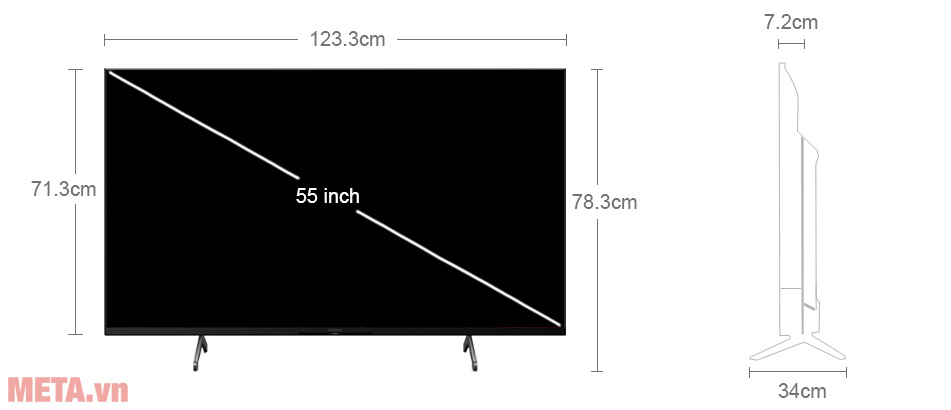 Kích thước tivi Sony KD-55X81DK Ax88 one link truy cập 4K 55 inch KD-55X81DK