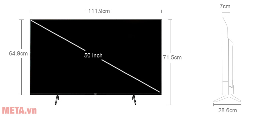 Kích thước tivi Sony XR-50X90J Tivi Android Sony 4K 50 inch XR-50X90J