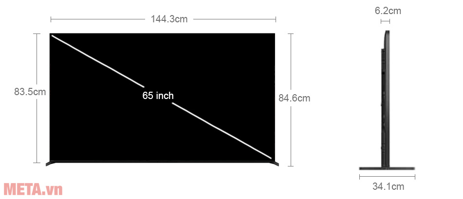 Kích thước tivi Sony XR-65X95L Google Tivi Mini LED Sony 4K 65 inch XR-65X95L