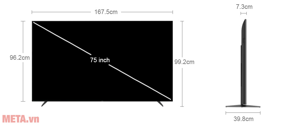 Kích thước tivi Sony XR-75X90K Ax88 one link truy cập 4K 75 inch XR-75X90K