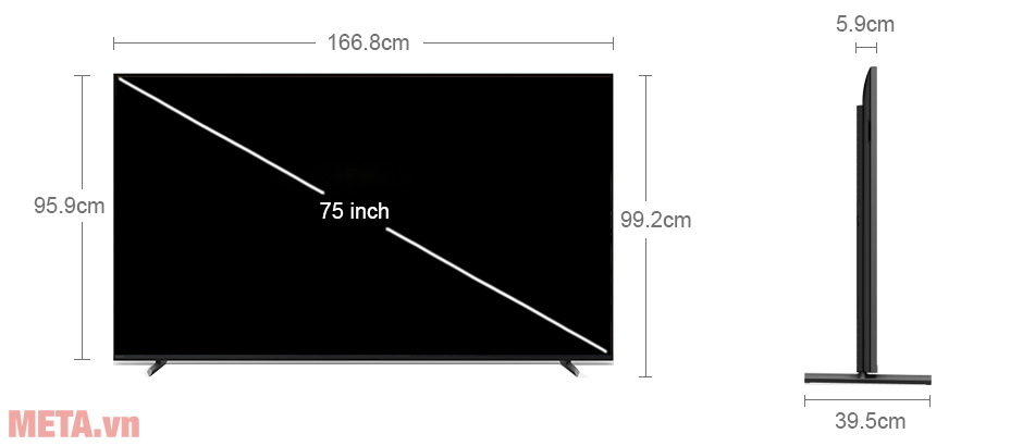 Kích thước tivi Sony XR-75X90L Ax88 one link truy cập 4K 75 inch XR-75X90L