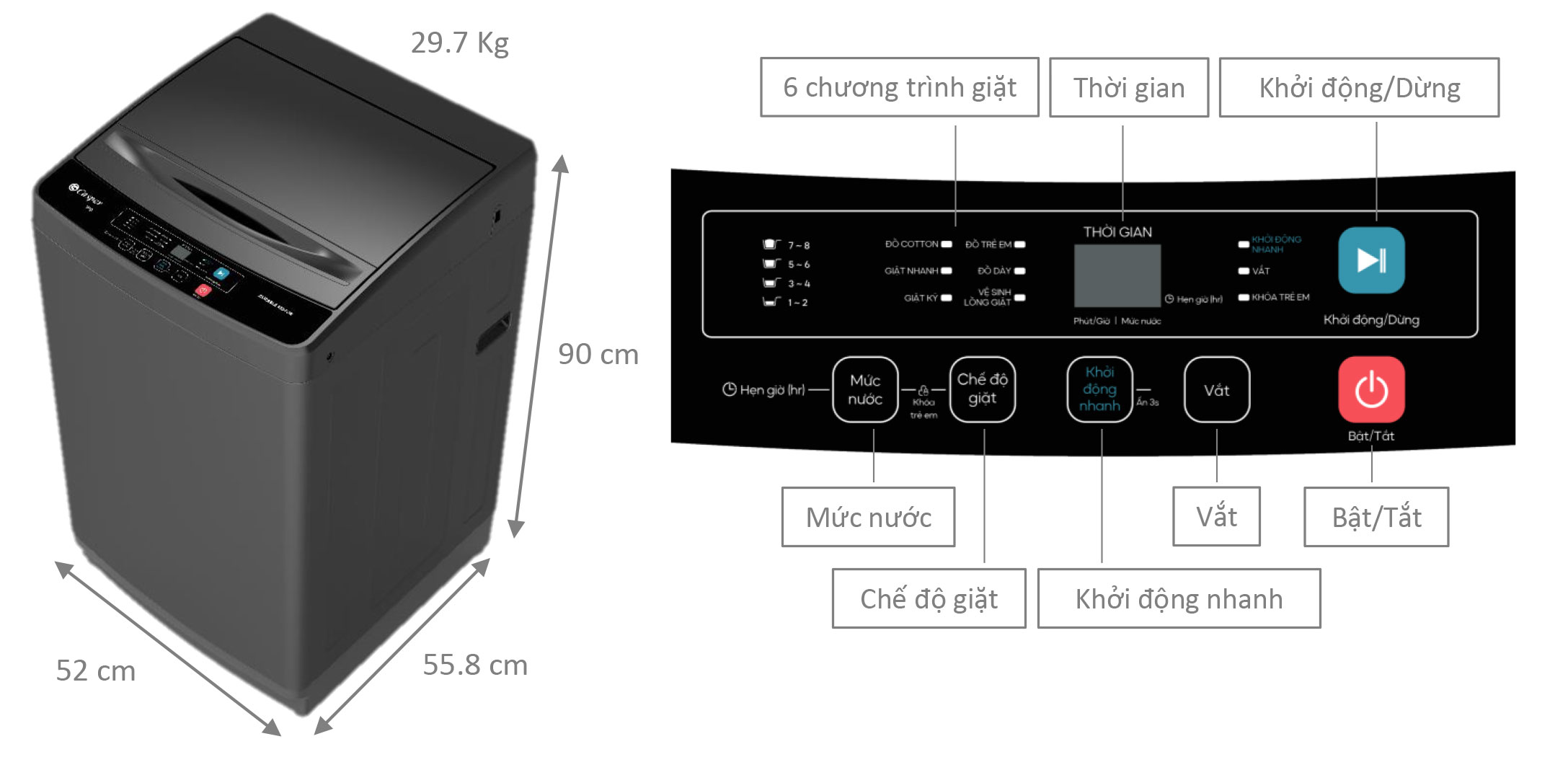 Tổng quan máy giặt lồng đứng Casper 8kg WT-8NG2
