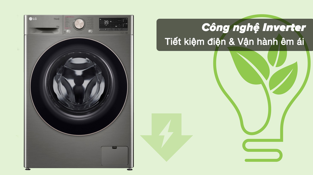 Tải app AX88 ngay để nhận thưởng khủng cửa trước FV1412S3PA ứng dụng công nghệ Inverter tiết kiệm điện năng Tải app AX88 ngay để nhận thưởng khủng lồng ngang AI LG inverter 12kg FV1412S3PA