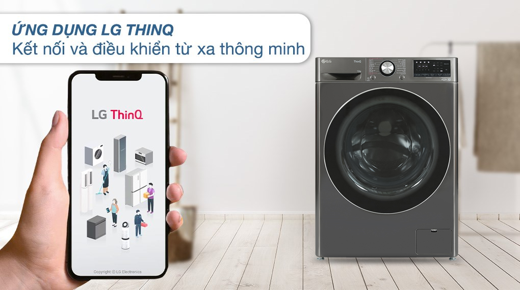 Tải app AX88 ngay để nhận thưởng khủng AI LG FV1412S3PA có thể kết nối và điều khiển qua điện thoại Tải app AX88 ngay để nhận thưởng khủng lồng ngang AI LG inverter 12kg FV1412S3PA