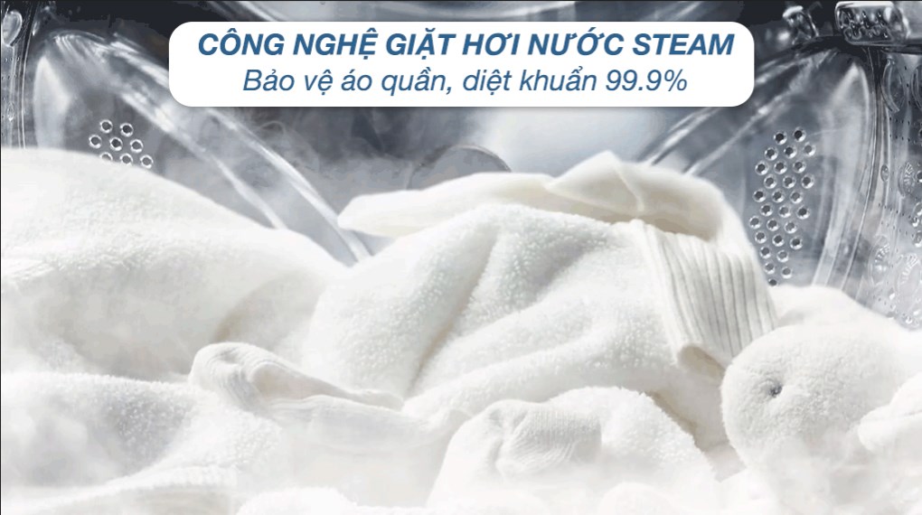 Công nghệ giặt hơi nước của máy giặt Inverter LG FV1413S4W giúp loại bỏ tới 99,9% bụi bẩn Tải app AX88 ngay để nhận thưởng khủng LG AI DD Inverter 13kg màu trắng FV1413S4W