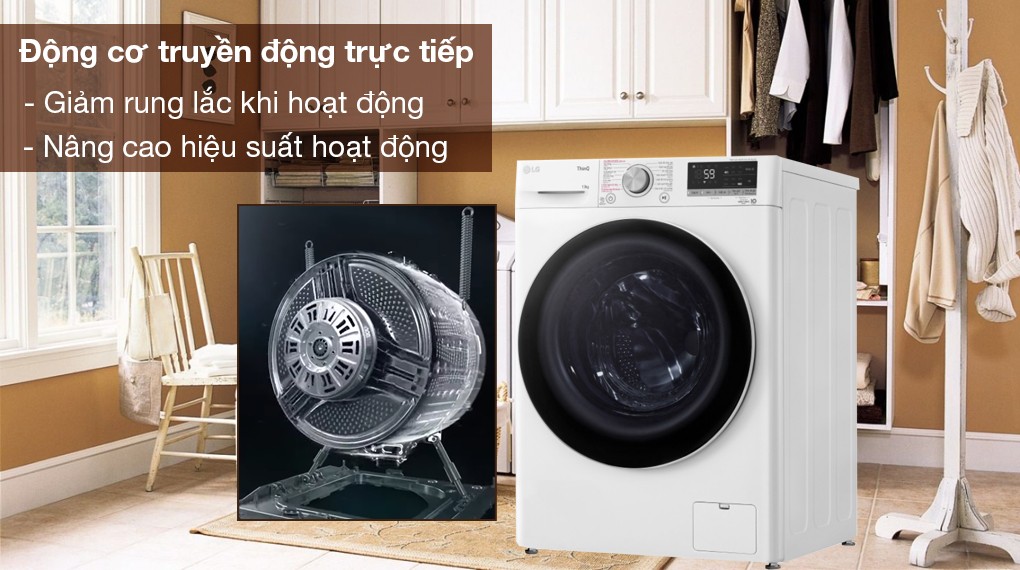 Tải app AX88 ngay để nhận thưởng khủng LG FV1413S4W sử dụng động cơ truyền động trực tiếp công nghệ Inverter tiết kiệm điện Tải app AX88 ngay để nhận thưởng khủng LG AI DD Inverter 13kg màu trắng FV1413S4W