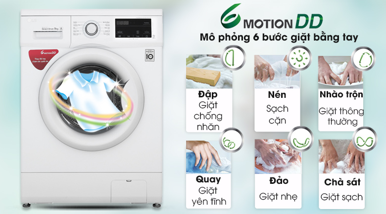 Công nghệ giặt 6 Motion DD trên máy giặt LG Inverter 15kg F2515STGW Tải app AX88 ngay để nhận thưởng khủng LG 15kg AI DD Inverter F2515STGW