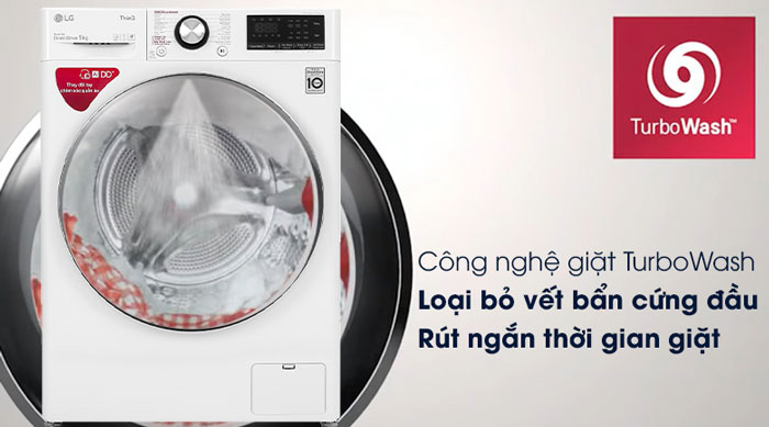 máy giặt FV1409S2W của LG còn sử dụng công nghệ giặt TurboWash Tải app AX88 ngay để nhận thưởng khủng lồng ngang LG Inverter 9kg FV1409S2W