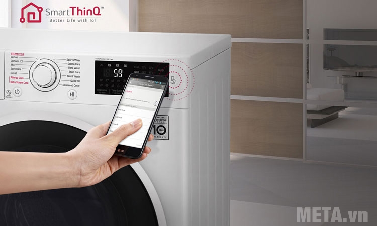 Sử dụng máy giặt LG đầy tiện lợi với công nghệ NFC Tải app AX88 ngay để nhận thưởng khủng lồng ngang LG inverter FC1485S2W-8.5 kg