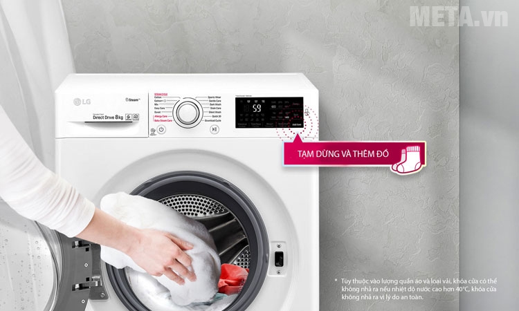 Chức năng thêm đồ giặt tiện ích của máy giặt LG Tải app AX88 ngay để nhận thưởng khủng lồng ngang LG inverter FC1485S2W-8.5 kg