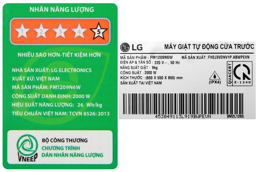 Thông số của máy giặt LG Tải app AX88 ngay để nhận thưởng khủng lồng ngang LG inverter FM1209N6W 9kg