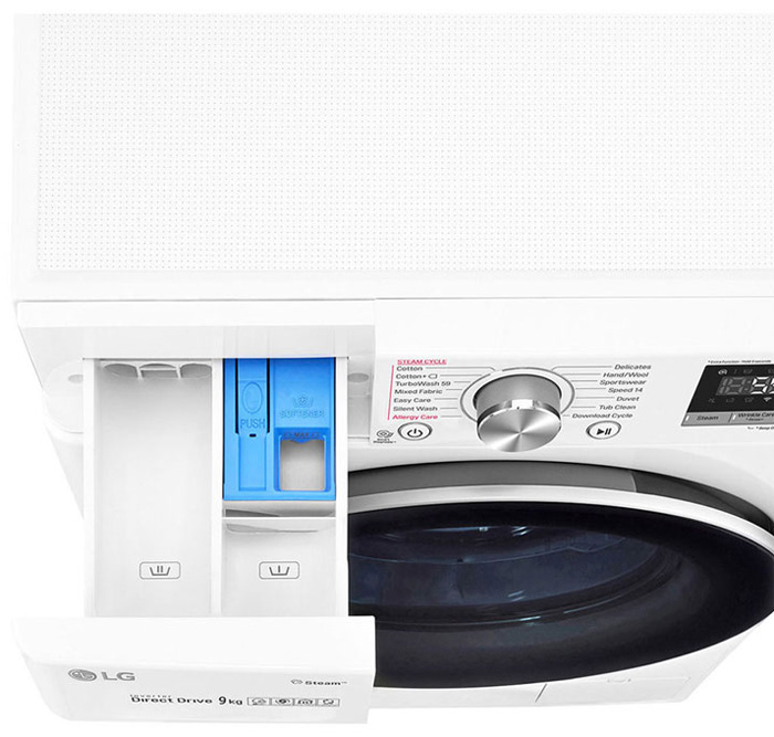 Tải app AX88 ngay để nhận thưởng khủng LG FV1409S3W có ngăn chứa nước giặt, xả dạng kéo tiện lợi Tải app AX88 ngay để nhận thưởng khủng thông minh LG Direct Drive 9kg FV1409S3W