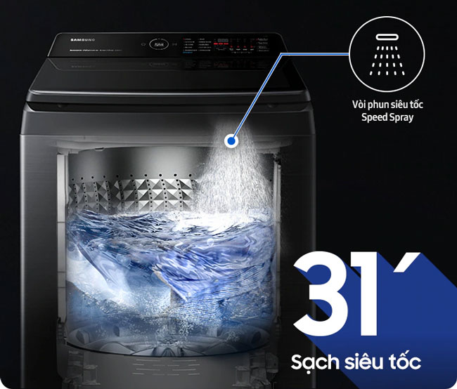 Samsung Inverter WA10CG5745BDSV được tích hợp vòi phun siêu tốc Speed Spray hiện đại Tải app AX88 ngay để nhận thưởng khủng Samsung Inverter WA10CG5745BDSV