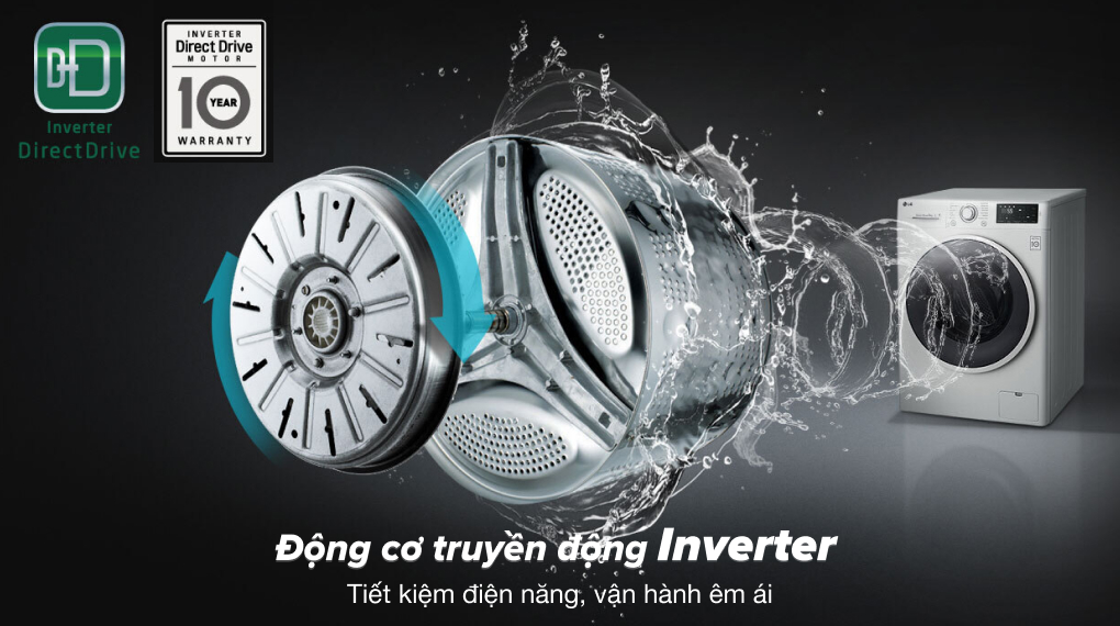 Động cơ Inverter bền bỉ, tiết kiệm điện Tải app AX88 ngay để nhận thưởng khủng sấy thông minh AI LG Inverter FV1408G4W