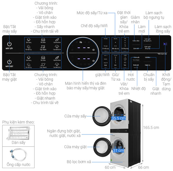 Cấu tạo của máy giặt sấy LG Inverter WT1410NHE Tải app AX88 ngay để nhận thưởng khủng sấy LG Inverter WT1410NHE 14kg/10kg