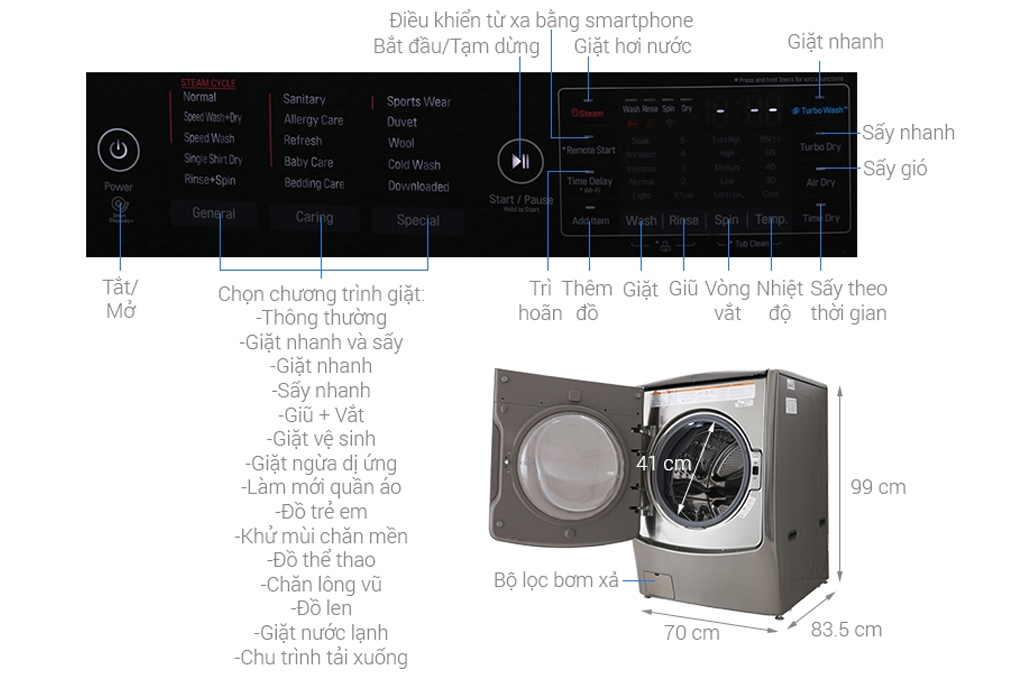 Cấu tạo máy giặt sấy lồng ngang LG Twinwash inverter F2721HTTV 21kg Tải app AX88 ngay để nhận thưởng khủng sấy LG Twinwash inverter F2721HTTV 21kg