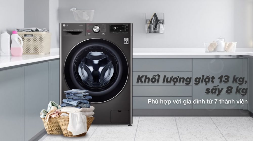 Khối lượng giặt - sấy của máy giặt LG AI Inverter 13kg FV1413H3BA phù hợp cho Ax88com kho game đa dạng có 7 người trở lên Tải app AX88 ngay để nhận thưởng khủng sấy LG Inverter 13kg FV1413H3BA Sấy 8kg