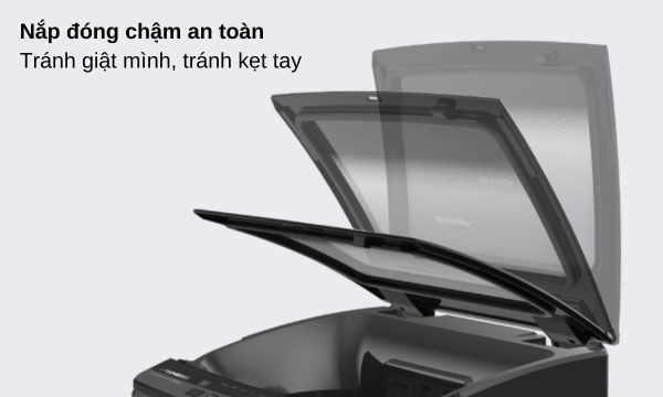 Nắp máy giặt Sharp ES Y90HV S thiết kế chống kẹt tay Tải app AX88 ngay để nhận thưởng khủng Sharp 9kg ES-Y90HV-S