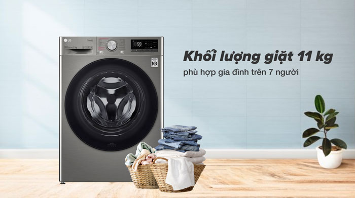 máy giặt thông minh AI LG Inverter FV1411S4P có khối lượng giặt là 11kg Tải app AX88 ngay để nhận thưởng khủng thông minh AI LG Inverter 11kg FV1411S4P
