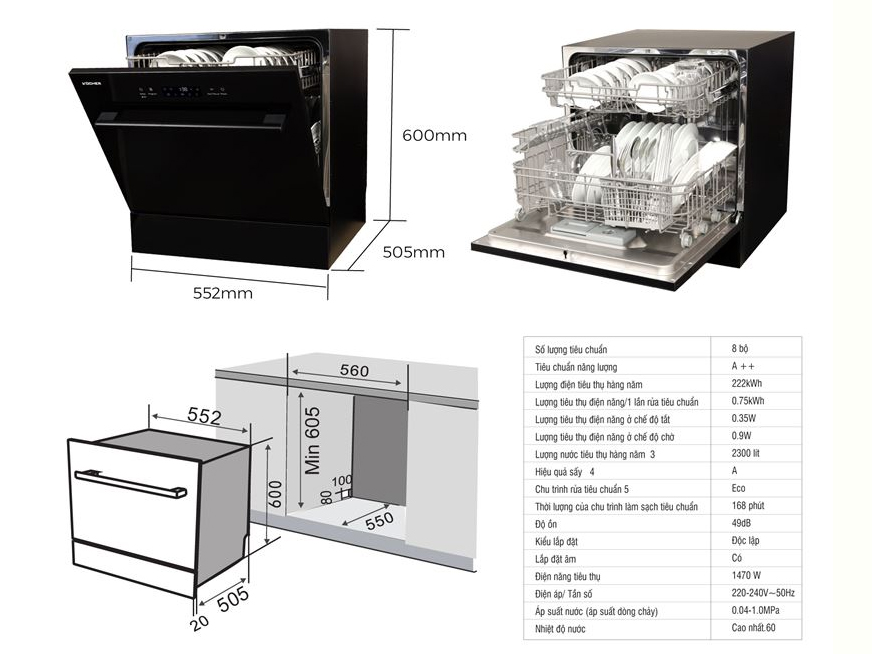 Máy rửa bát Kocher KDEU8839 8 bộ