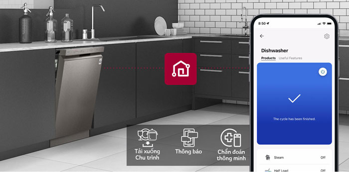 Máy rửa bát LG TrueSteam LDT14BLA4 được trang bị nhiều tính năng thông minh Máy rửa bát LG 14 bộ TrueSteam LDT14BLA4 màu đen