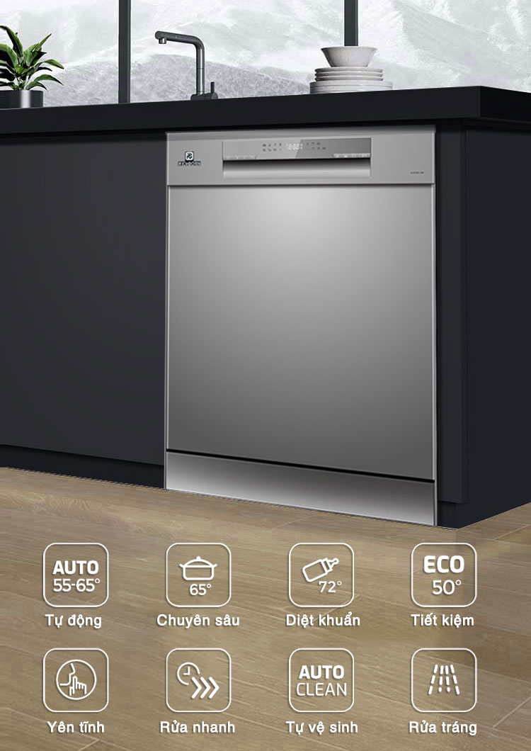 Máy rửa chén có 8 chương trình rửa Máy rửa bát Richborn RDS6085FMS 15 bộ-tự hé cửa