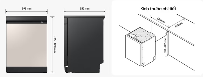 Kích thước lắp đặt Máy rửa bát Samsung Bespoke DW60CB750FAPSV 14 bộ