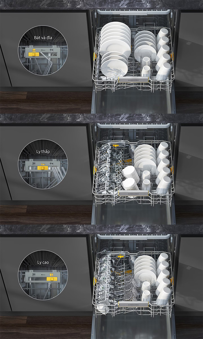 Tính năng Flex Load Máy rửa bát Samsung Bespoke DW60CB750FAPSV 14 bộ