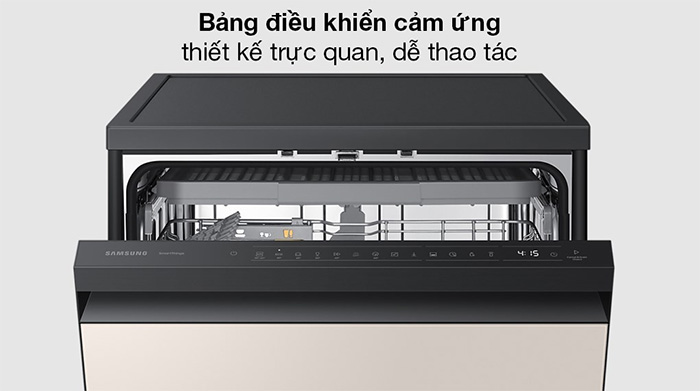 Bảng điều khiển cảm ứng thiết kế ẩn Máy rửa bát Samsung Bespoke DW60CB750FAPSV 14 bộ